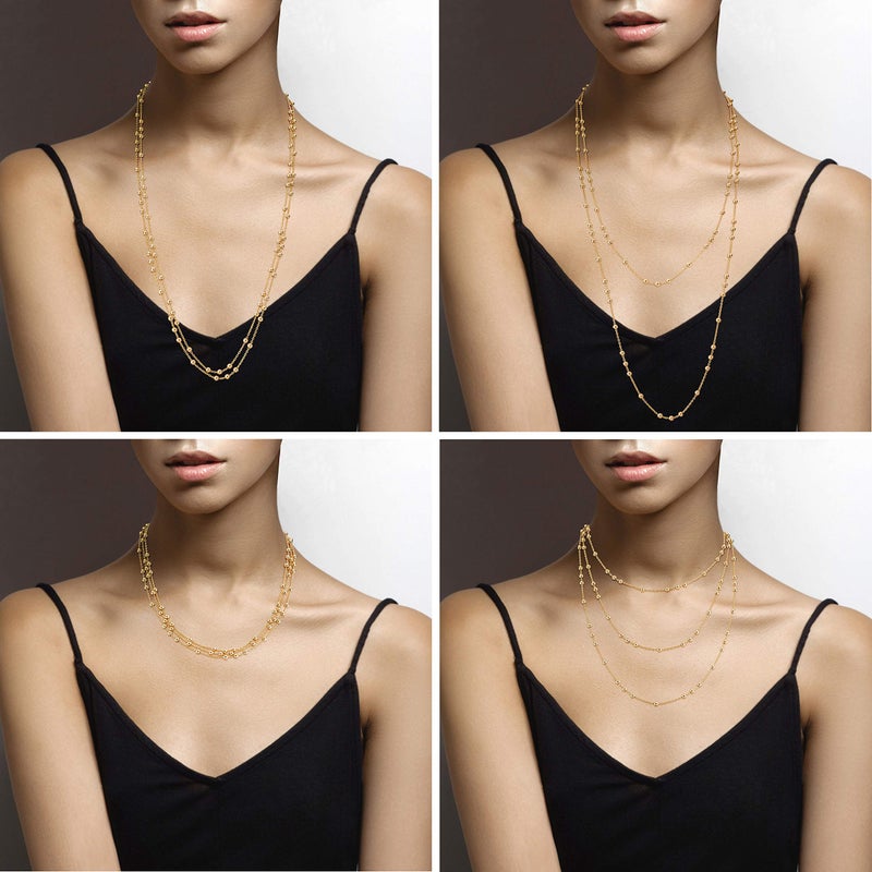 Miabella Italian 18K Yellow or Rose Gold Plated Beaded Ball Rosary Long Wrap Layering Station Chain Necklace for Women, 60" (Yellow-Gold-Plated-Bronze) - Image 4